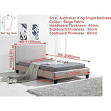 NNEDSZ King Single Linen Fabric Bed Frame Beige