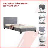 NNEDSZ King Single Linen Fabric Bed Frame Grey