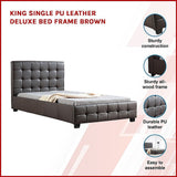 NNEDSZ King Single PU Leather Deluxe Bed Frame Brown