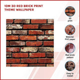 NNEDSZ 10m 3D Red Brick Print Theme Wallpaper
