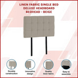 NNEDSZ Linen Fabric Single Bed Deluxe Headboard Bedhead - Beige