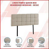 NNEDSZ Linen Fabric Queen Bed Deluxe Headboard Bedhead - Beige