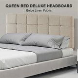 NNEDSZ Linen Fabric Queen Bed Deluxe Headboard Bedhead - Beige