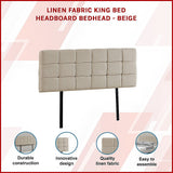 NNEDSZ Linen Fabric King Bed Deluxe Headboard Bedhead - Beige