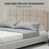 NNEDSZ Linen Fabric King Bed Deluxe Headboard Bedhead - Beige