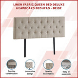 NNEDSZ Linen Fabric Queen Bed Deluxe Headboard Bedhead - Beige