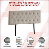 NNEDSZ Linen Fabric King Bed Deluxe Headboard Bedhead - Beige