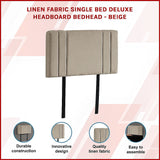 NNEDSZ Linen Fabric Single Bed Deluxe Headboard Bedhead - Beige