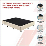 NNEDSZ Palermo King Single Ensemble Bed Base Platinum Natural Sand Linen Fabric