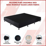 NNEDSZ Palermo King Ensemble Bed Base Midnight Black Linen Fabric