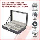 NNEDSZ 6+3 Grid Watch Sunglass Eyeglasses Display Box Case Storage Organizer PU Leather