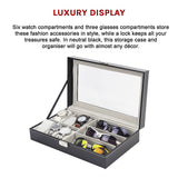 NNEDSZ 6+3 Grid Watch Sunglass Eyeglasses Display Box Case Storage Organizer PU Leather