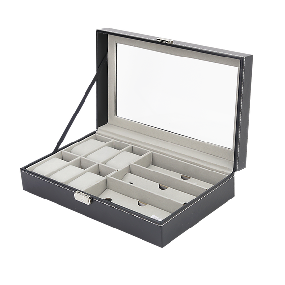 NNEDSZ 6+3 Grid Watch Sunglass Eyeglasses Display Box Case Storage Organizer PU Leather