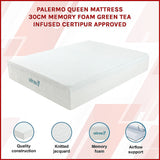 NNEDSZ Palermo Queen Mattress 30cm Memory Foam Green Tea Infused CertiPUR Approved