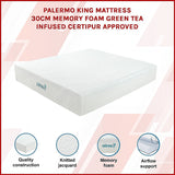 NNEDSZ Palermo King Mattress 30cm Memory Foam Green Tea Infused CertiPUR Approved