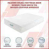 NNEDSZ Palermo Double Mattress 30cm Memory Foam Green Tea Infused CertiPUR Approved