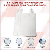 NNEDSZ 4 x 1 tonne FIBC Polypropylene UV Rated Builder / Bulk / Landscape Bags