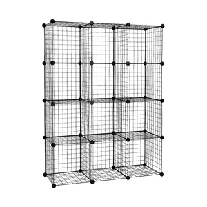 NNEDSZ 12 Cube Wire Grid Organiser Bookcase Storage Cabinet Wardrobe Closet Black