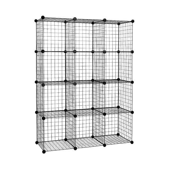 NNEDSZ 12 Cube Wire Grid Organiser Bookcase Storage Cabinet Wardrobe Closet Black
