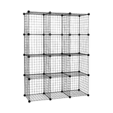 NNEDSZ 12 Cube Wire Grid Organiser Bookcase Storage Cabinet Wardrobe Closet Black