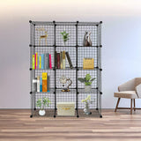 NNEDSZ 12 Cube Wire Grid Organiser Bookcase Storage Cabinet Wardrobe Closet Black