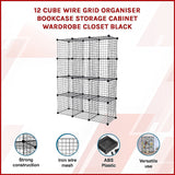 NNEDSZ 12 Cube Wire Grid Organiser Bookcase Storage Cabinet Wardrobe Closet Black