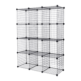 NNEDSZ 12 Cube Wire Grid Organiser Bookcase Storage Cabinet Wardrobe Closet Black