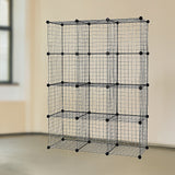 NNEDSZ 12 Cube Wire Grid Organiser Bookcase Storage Cabinet Wardrobe Closet Black