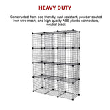 NNEDSZ 12 Cube Wire Grid Organiser Bookcase Storage Cabinet Wardrobe Closet Black