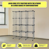 NNEDSZ 12 Cube Wire Grid Organiser Bookcase Storage Cabinet Wardrobe Closet Black