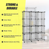 NNEDSZ 12 Cube Wire Grid Organiser Bookcase Storage Cabinet Wardrobe Closet Black