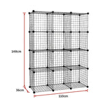 NNEDSZ 12 Cube Wire Grid Organiser Bookcase Storage Cabinet Wardrobe Closet Black