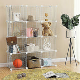 NNEDSZ 12 Cube Wire Grid Organiser Bookcase Storage Cabinet Wardrobe Closet White