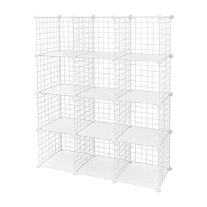 NNEDSZ 12 Cube Wire Grid Organiser Bookcase Storage Cabinet Wardrobe Closet White
