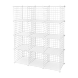 NNEDSZ 12 Cube Wire Grid Organiser Bookcase Storage Cabinet Wardrobe Closet White