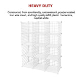 NNEDSZ 12 Cube Wire Grid Organiser Bookcase Storage Cabinet Wardrobe Closet White