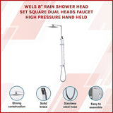 NNEDSZ WELS 8" Rain Shower Head Set Square Dual Heads Faucet High Pressure Hand Held