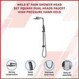 NNEDSZ WELS 8" Rain Shower Head Set Square Dual Heads Faucet High Pressure Hand Held