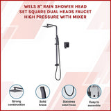 NNEDSZ WELS 8" Rain Shower Head Set Square Dual Heads Faucet High Pressure With Mixer