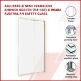 NNEDSZ Adjustable Semi Frameless Shower Screen (114~122) x 195cm Australian Safety Glass