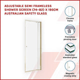 NNEDSZ Adjustable Semi Frameless Shower Screen (74~82) x 195cm Australian Safety Glass