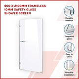 NNEDSZ 900 x 2100mm Frameless 10mm Safety Glass Shower Screen