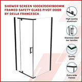 NNEDSZ Shower Screen 1000x700x1900mm Framed Safety Glass Pivot Door By Della Francesca
