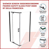 NNEDSZ Shower Screen 1000x900x1900mm Framed Safety Glass Pivot Door By Della Francesca