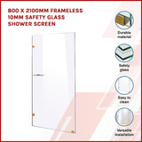NNEDSZ 800 x 2000mm Frameless 10mm Safety Glass Shower Screen