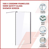 NNEDSZ 1100 x 2000mm Frameless 10mm Safety Glass Shower Screen