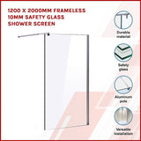 NNEDSZ 1200 x 2000mm Frameless 10mm Safety Glass Shower Screen