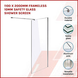 NNEDSZ 1100 x 2000mm Frameless 10mm Safety Glass Shower Screen