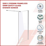 NNEDSZ 1200 x 2000mm Frameless 10mm Safety Glass Shower Screen