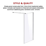 NNEDSZ 1200 x 2000mm Frameless 10mm Safety Glass Shower Screen